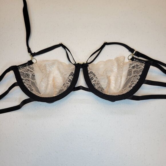 ANN Summers Black Strappy Cage Balconette with Cream/Nude Lace - Picture 8 of 12